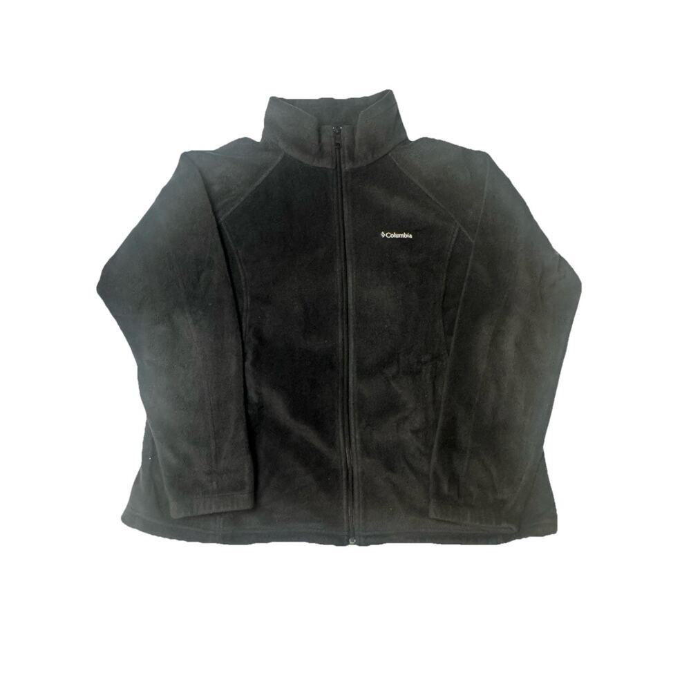 Columbia Fleece Jacket Womens 2X Black Full Zip Mock Neck Coat